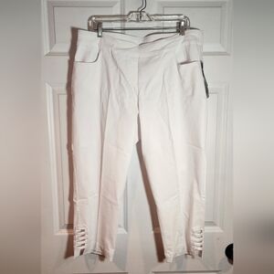 NWT Slim-Sation White Cropped Pants with Slit Detail Tummy Control Band Size 18